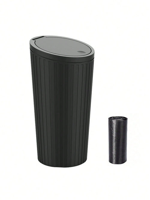 1pc Car Trash Can With 15pcs Garbage Bags, Covered Round Trash Can Container, Waterproof Car Cup Holder Organizer Bin