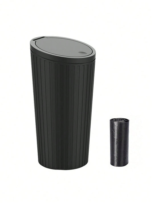 1pc Car Trash Can With 15pcs Garbage Bags, Covered Round Trash Can Container, Waterproof Car Cup Holder Organizer Bin