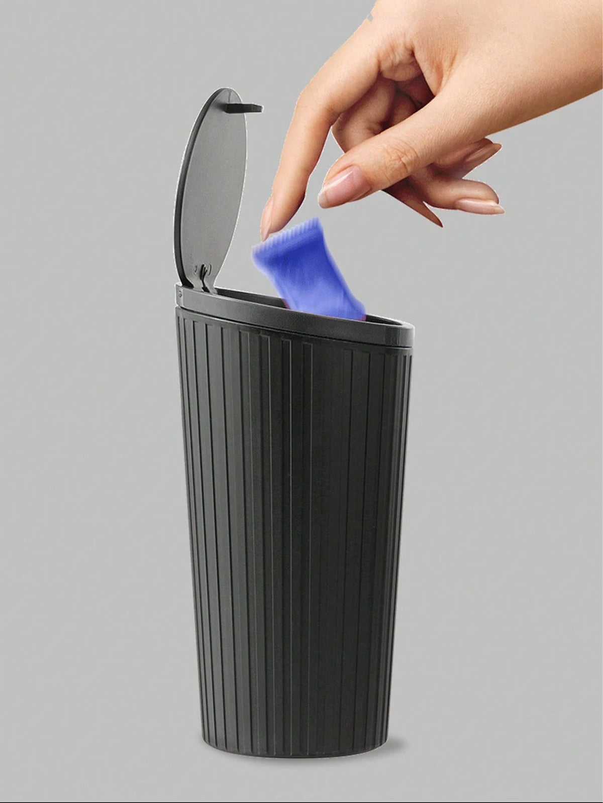1pc Car Trash Can With 15pcs Garbage Bags, Covered Round Trash Can Container, Waterproof Car Cup Holder Organizer Bin