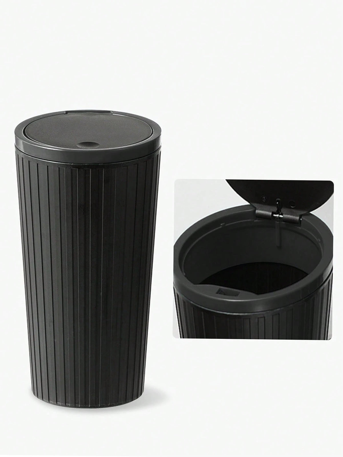 1pc Car Trash Can With 15pcs Garbage Bags, Covered Round Trash Can Container, Waterproof Car Cup Holder Organizer Bin