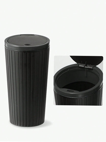 1pc Car Trash Can With 15pcs Garbage Bags, Covered Round Trash Can Container, Waterproof Car Cup Holder Organizer Bin