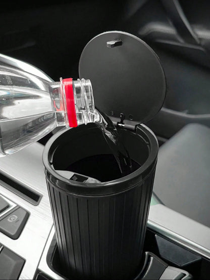 1pc Car Trash Can With 15pcs Garbage Bags, Covered Round Trash Can Container, Waterproof Car Cup Holder Organizer Bin