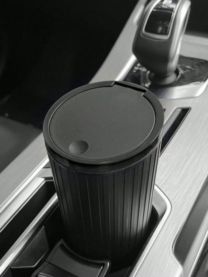 1pc Car Trash Can With 15pcs Garbage Bags, Covered Round Trash Can Container, Waterproof Car Cup Holder Organizer Bin