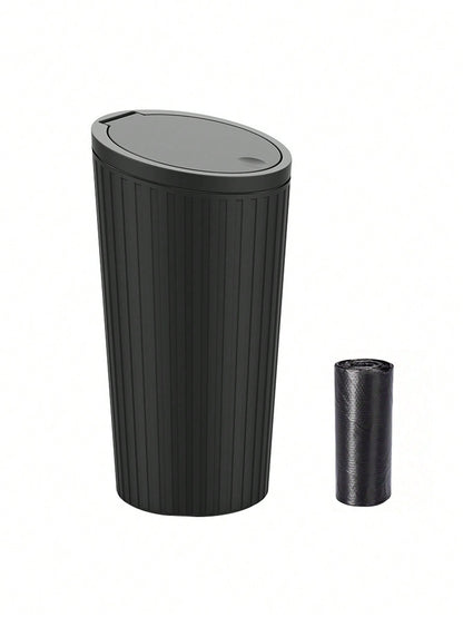 1pc Car Trash Can With 15pcs Garbage Bags, Covered Round Trash Can Container, Waterproof Car Cup Holder Organizer Bin