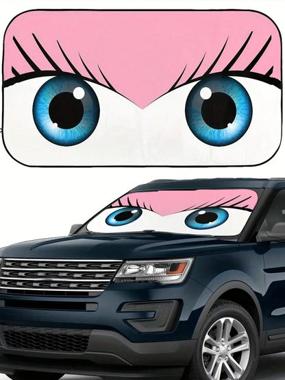 1pc Car Windshield Sunshade, Funny Car Eye Shaped Foldable Sun Shade Visor, Blocks UV Rays To Keep The Car Interior Cool, Size: 59.06 Inches * 27.5 Inches