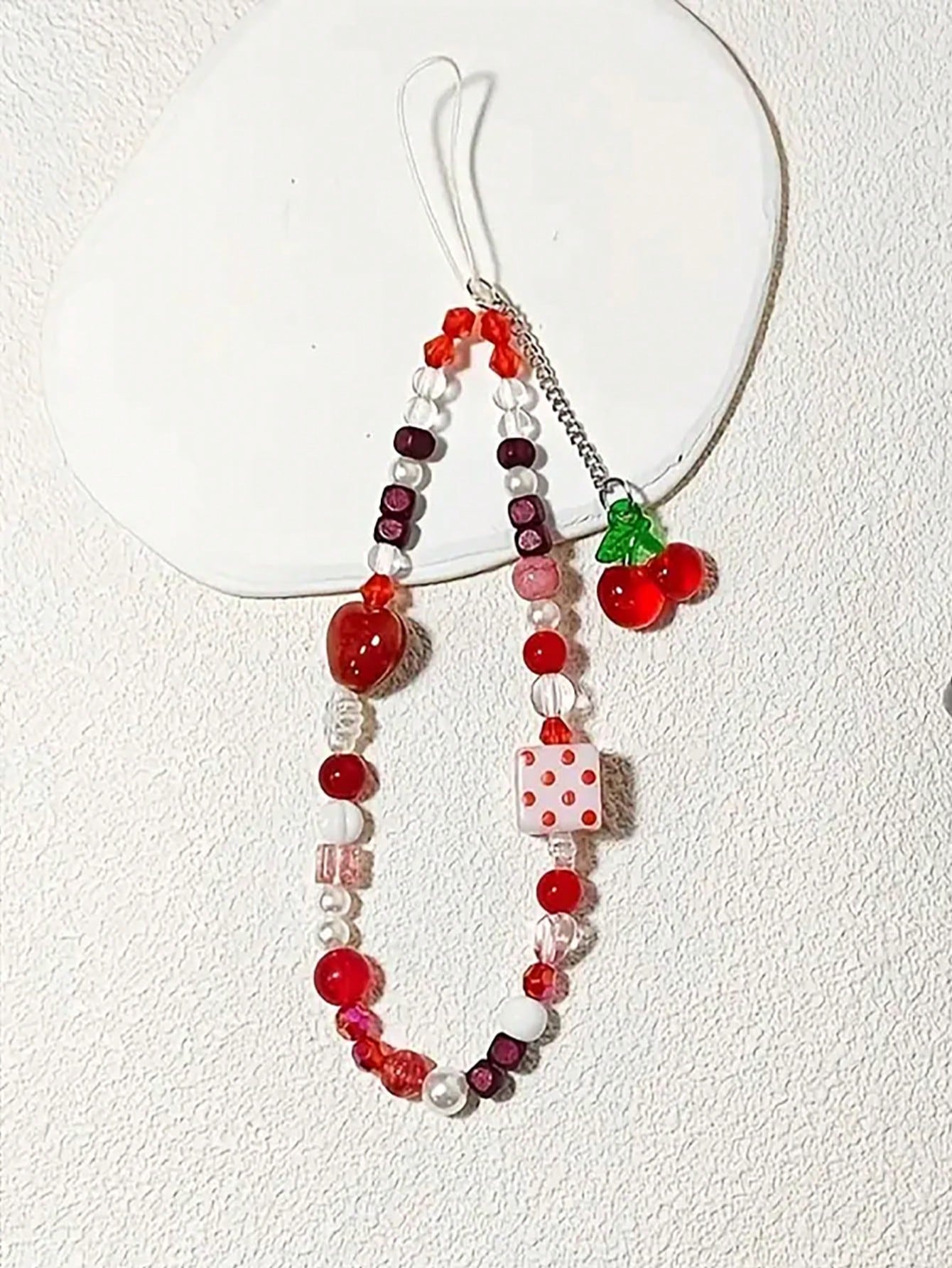 1pc Cartoon Cherry Fruit Style Cute Phone Lanyard, Handmade Beaded Camera Strap, DIY Beaded Anti-Lost Wrist Strap
