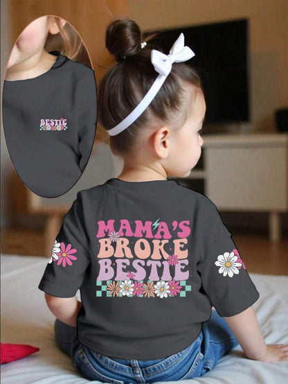 1pc Casual Printed Round Neck Short Sleeve T-Shirt, Summer Baby Girl Clothing- Baby Girl Simple English Letter T-Shirt Inspires Imagination & Self-Expression