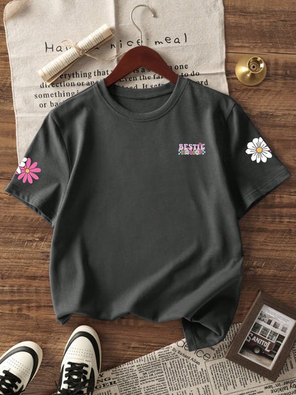 1pc Casual Printed Round Neck Short Sleeve T-Shirt, Summer Baby Girl Clothing- Baby Girl Simple English Letter T-Shirt Inspires Imagination & Self-Expression