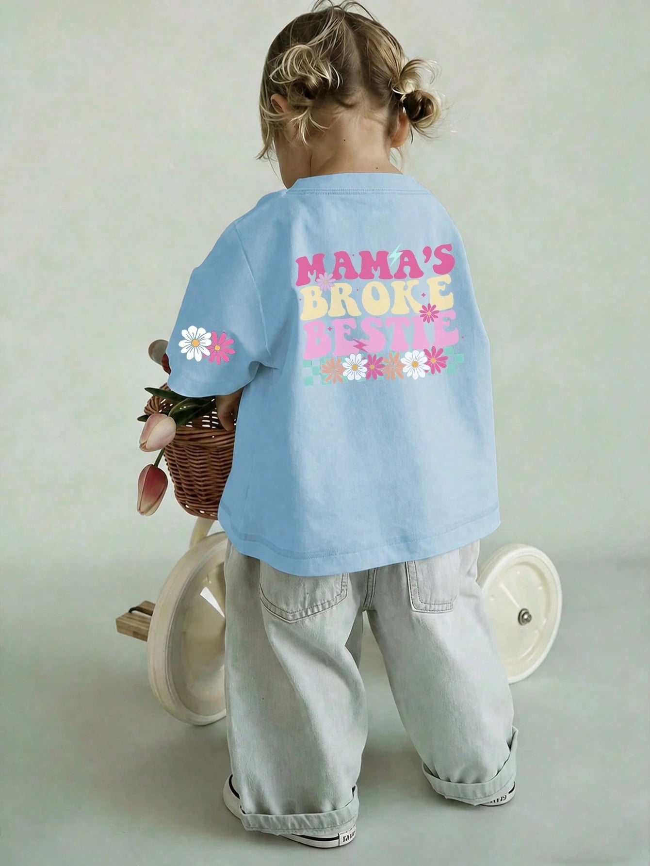 1pc Casual Printed Round Neck Short Sleeve T-Shirt, Summer Baby Girl Clothing- Baby Girl Simple English Letter T-Shirt Inspires Imagination & Self-Expression