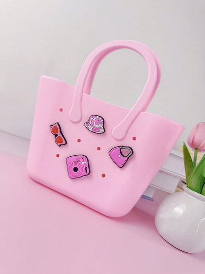 1pc Children's New Solid Color Letter Detachable Silicone DIY Handbag