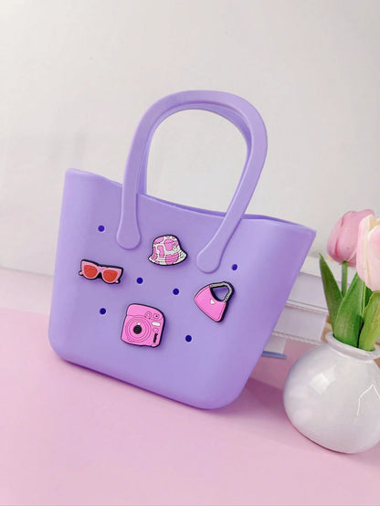 1pc Children's New Solid Color Letter Detachable Silicone DIY Handbag