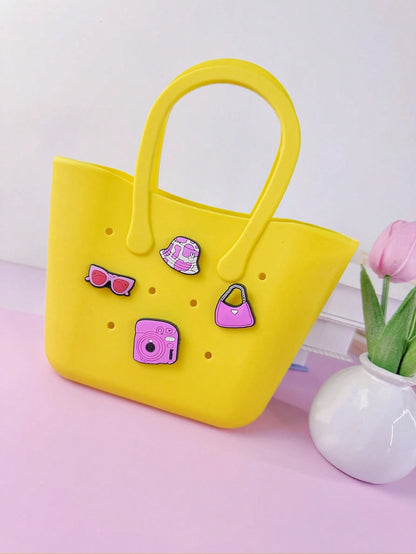 1pc Children's New Solid Color Letter Detachable Silicone DIY Handbag