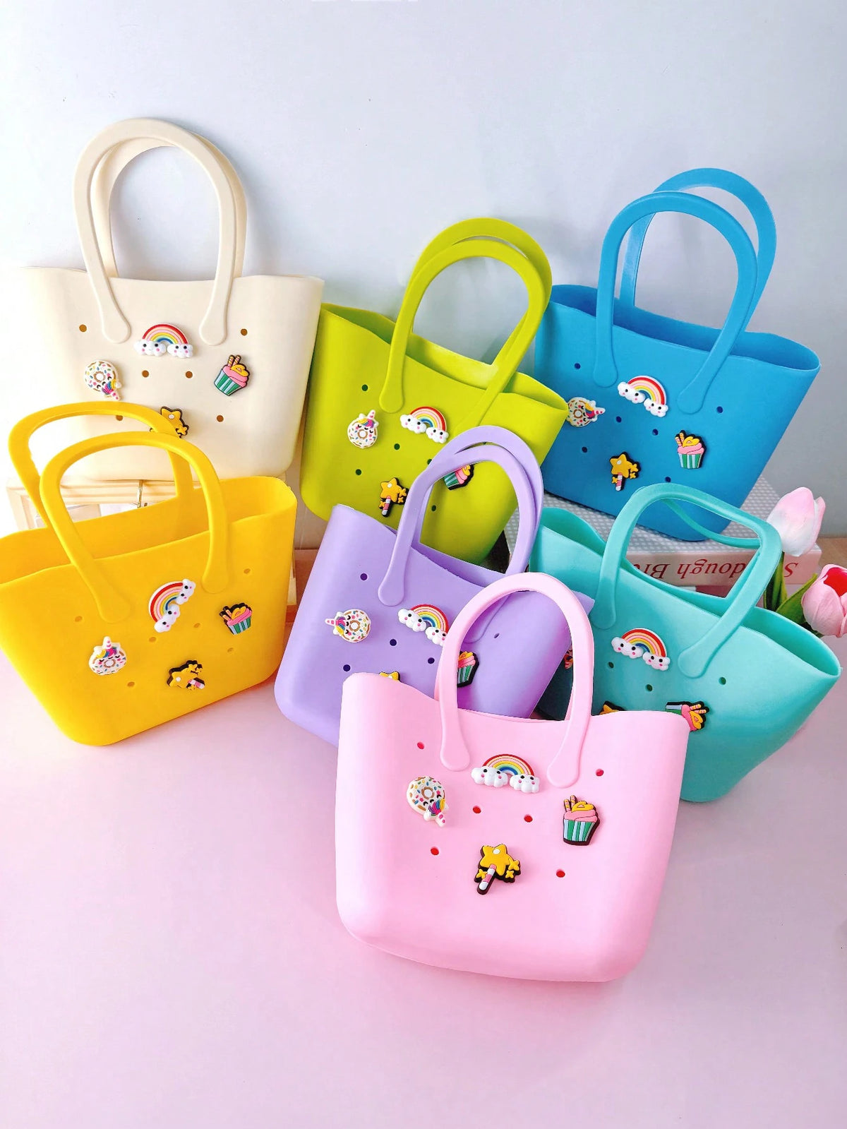 1pc Children Silicone Solid Color Flower Hollow DIY Detachable Handbag