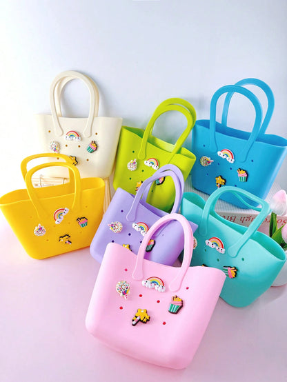 1pc Children Silicone Solid Color Flower Hollow DIY Detachable Handbag