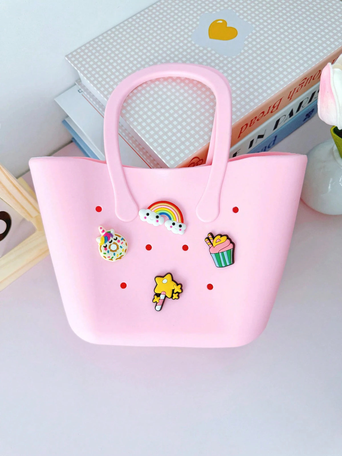 1pc Children Silicone Solid Color Flower Hollow DIY Detachable Handbag