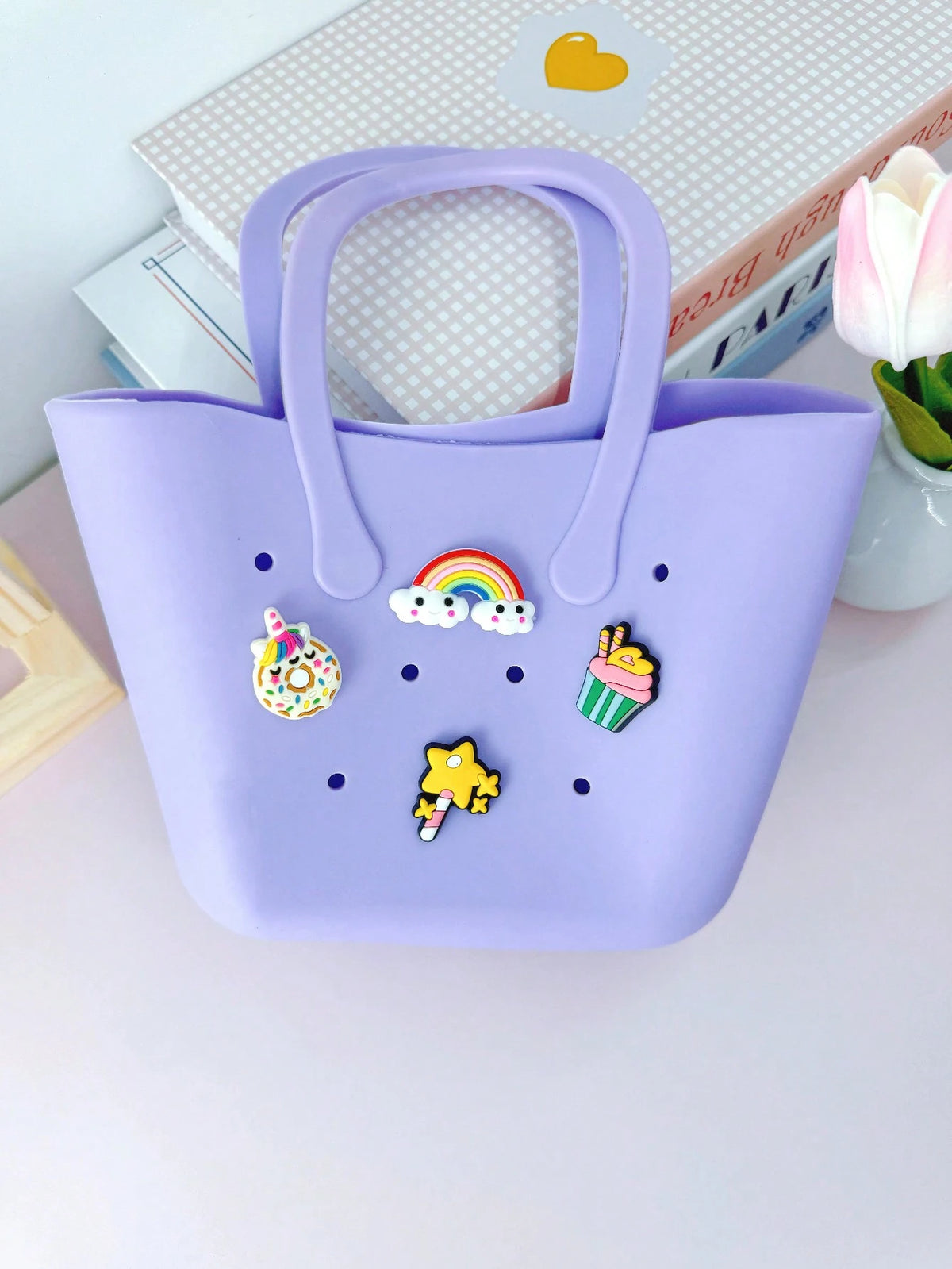 1pc Children Silicone Solid Color Flower Hollow DIY Detachable Handbag