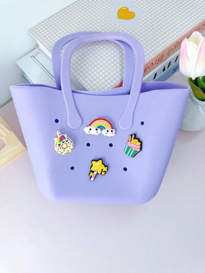1pc Children Silicone Solid Color Flower Hollow DIY Detachable Handbag