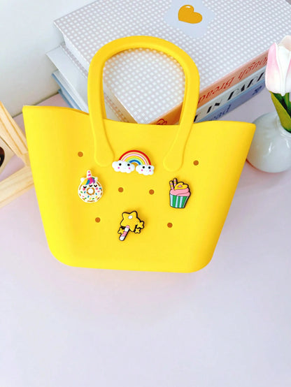 1pc Children Silicone Solid Color Flower Hollow DIY Detachable Handbag