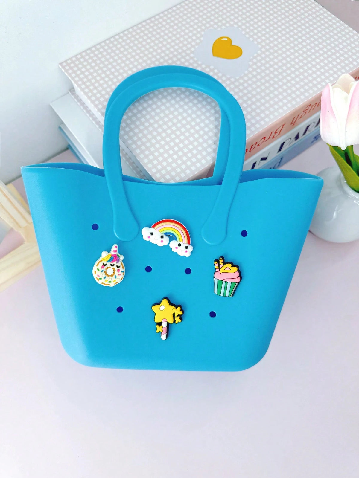 1pc Children Silicone Solid Color Flower Hollow DIY Detachable Handbag