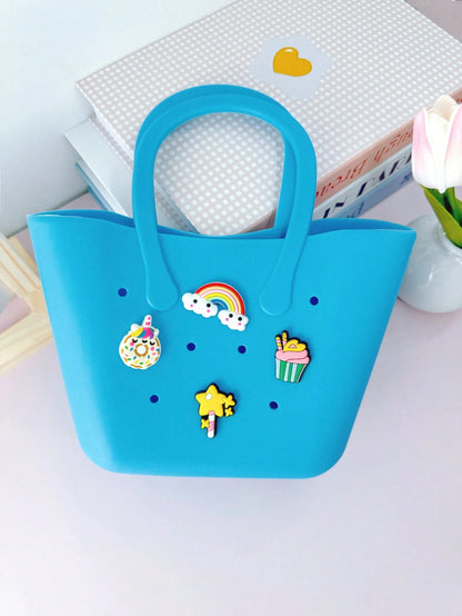 1pc Children Silicone Solid Color Flower Hollow DIY Detachable Handbag