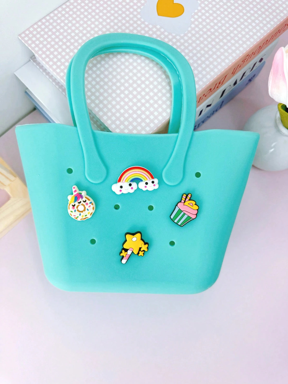 1pc Children Silicone Solid Color Flower Hollow DIY Detachable Handbag