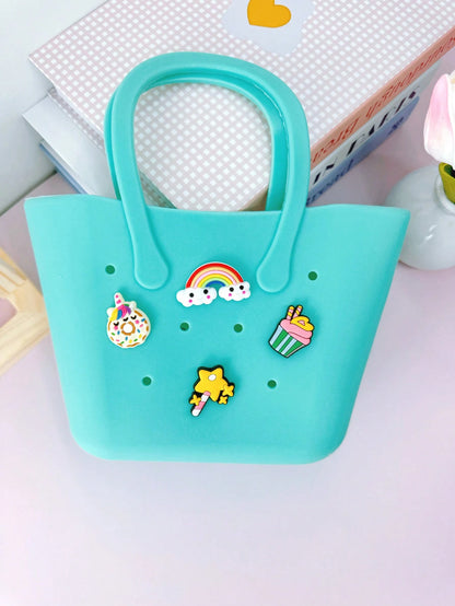 1pc Children Silicone Solid Color Flower Hollow DIY Detachable Handbag