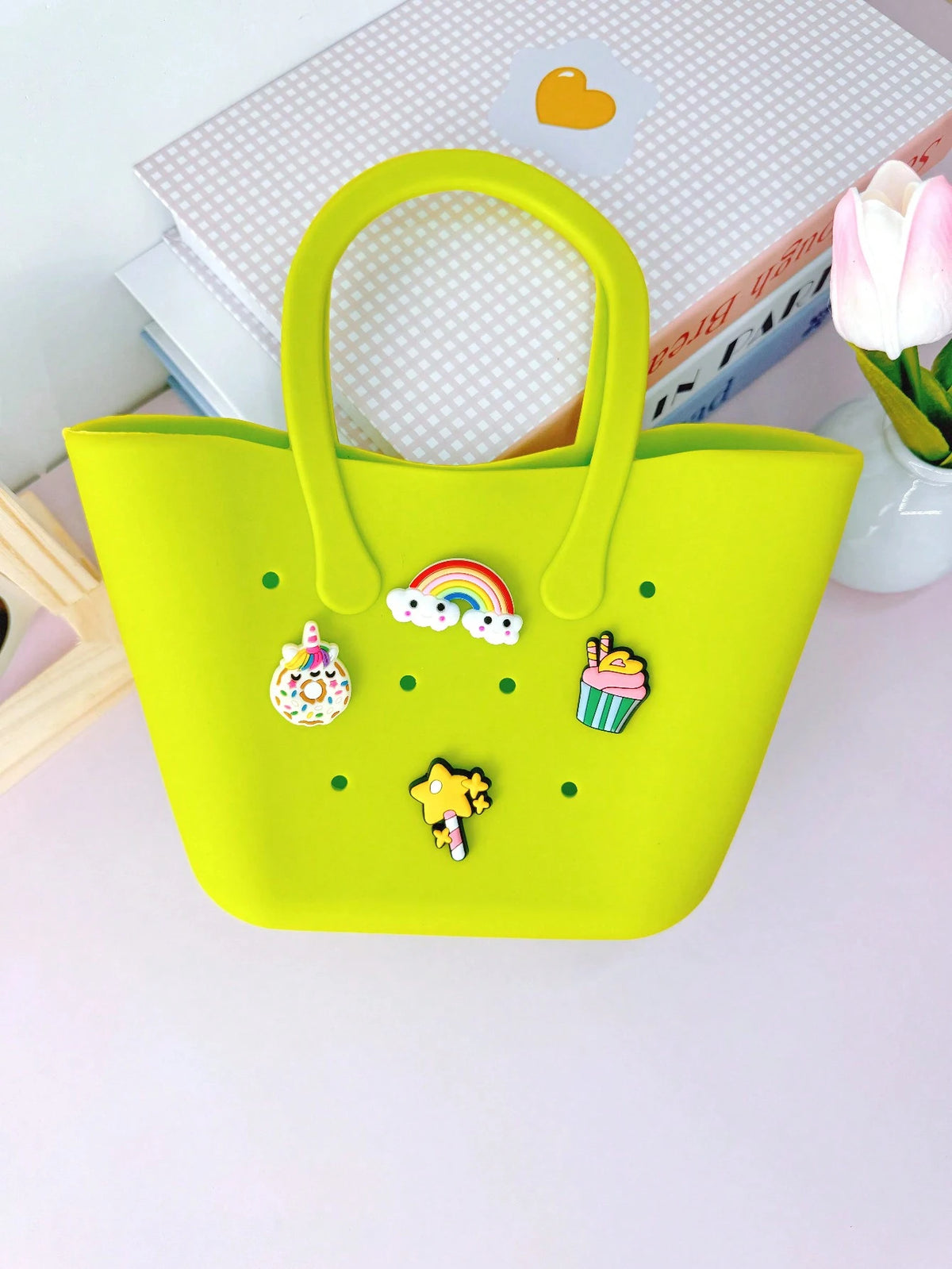1pc Children Silicone Solid Color Flower Hollow DIY Detachable Handbag