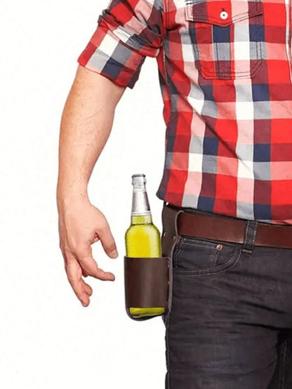 1pc Classic PU Leather Bottle Holster Bottle Holders Belt Waist Bag, Beer Bottle Case For Travel, Creative Portable Mountaineering Outdoor Waist Bag
