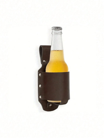 1pc Classic PU Leather Bottle Holster Bottle Holders Belt Waist Bag, Beer Bottle Case For Travel, Creative Portable Mountaineering Outdoor Waist Bag