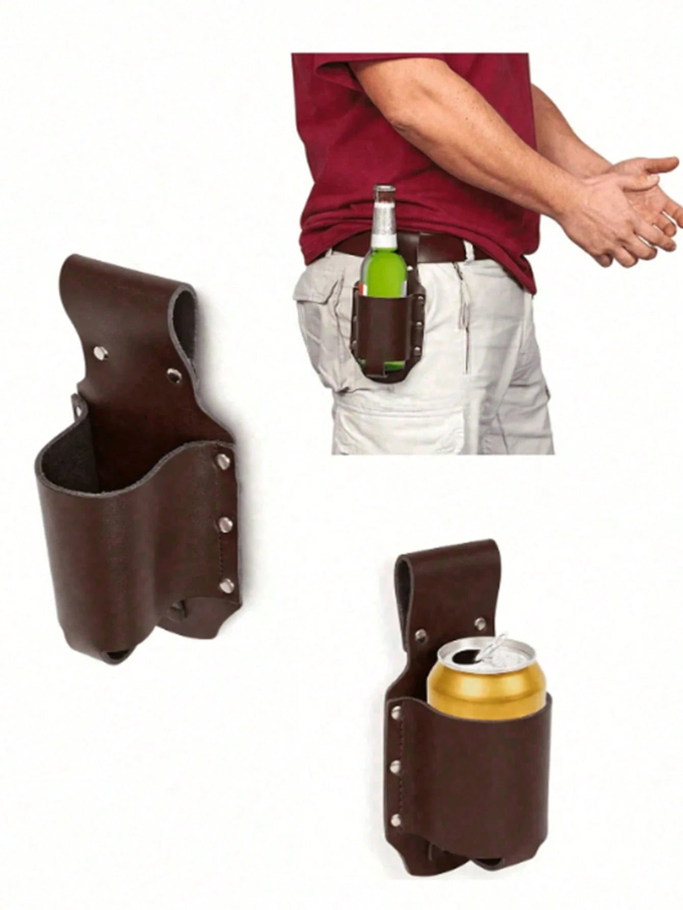 1pc Classic PU Leather Bottle Holster Bottle Holders Belt Waist Bag, Beer Bottle Case For Travel, Creative Portable Mountaineering Outdoor Waist Bag