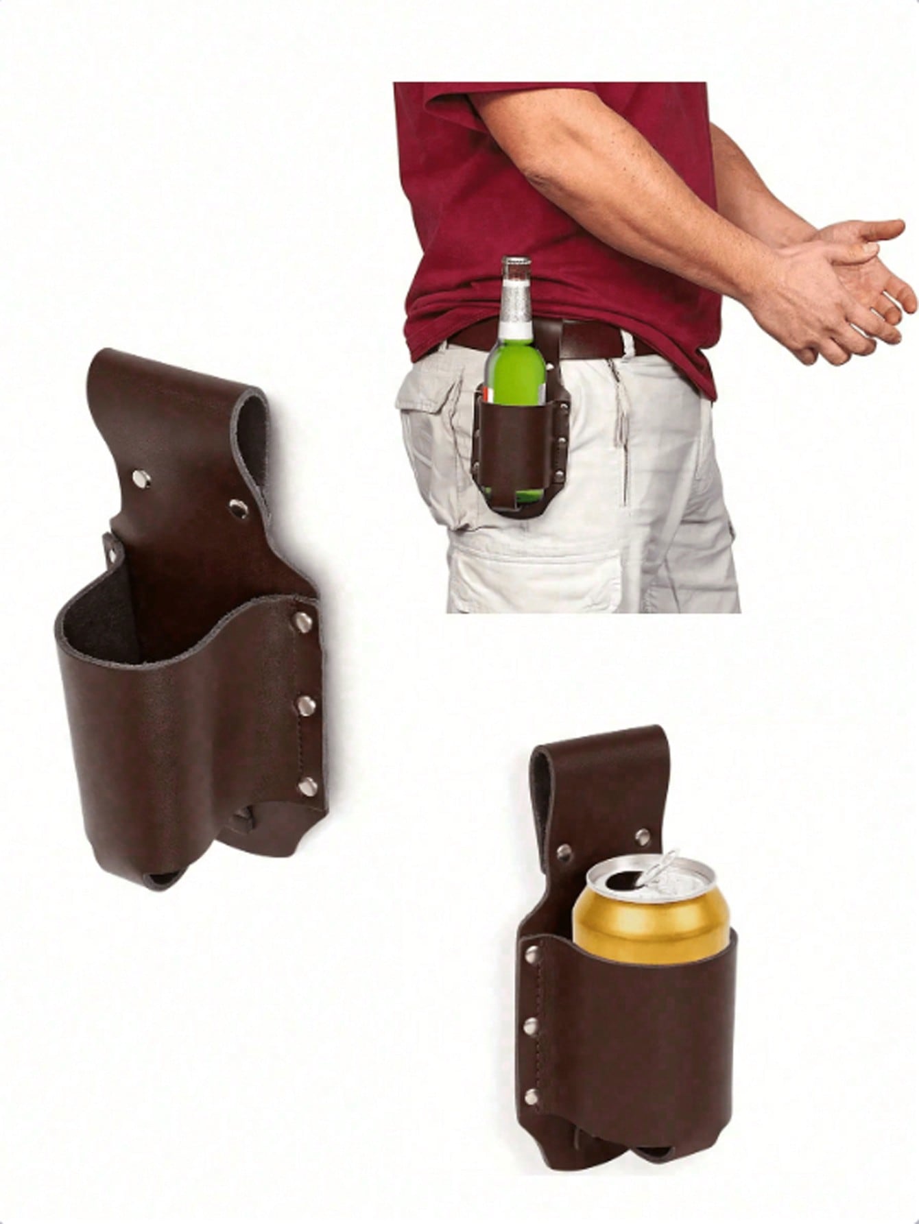1pc Classic PU Leather Bottle Holster Bottle Holders Belt Waist Bag, Beer Bottle Case For Travel, Creative Portable Mountaineering Outdoor Waist Bag
