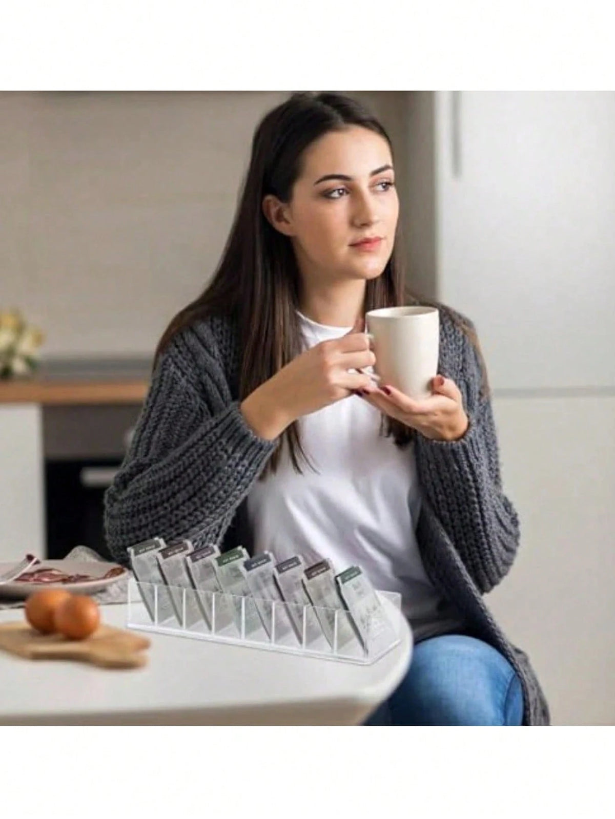 1pc Clear Tea Bag Organizer,Desktop Tea Bag Coffee Divided Storage Box,Reusable Acrylic Tea Box For Coffee Station, Cabinet, Pantry, Countertop, Office, Kitchen,Cosmetic Box.
