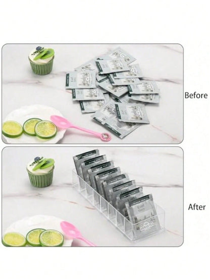 1pc Clear Tea Bag Organizer,Desktop Tea Bag Coffee Divided Storage Box,Reusable Acrylic Tea Box For Coffee Station, Cabinet, Pantry, Countertop, Office, Kitchen,Cosmetic Box.