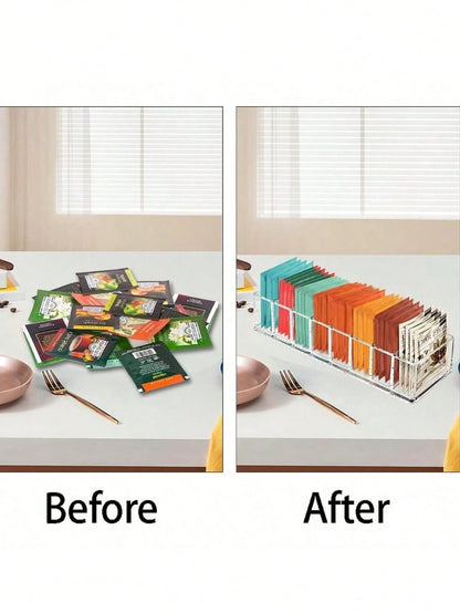 1pc Clear Tea Bag Organizer,Desktop Tea Bag Coffee Divided Storage Box,Reusable Acrylic Tea Box For Coffee Station, Cabinet, Pantry, Countertop, Office, Kitchen,Cosmetic Box.