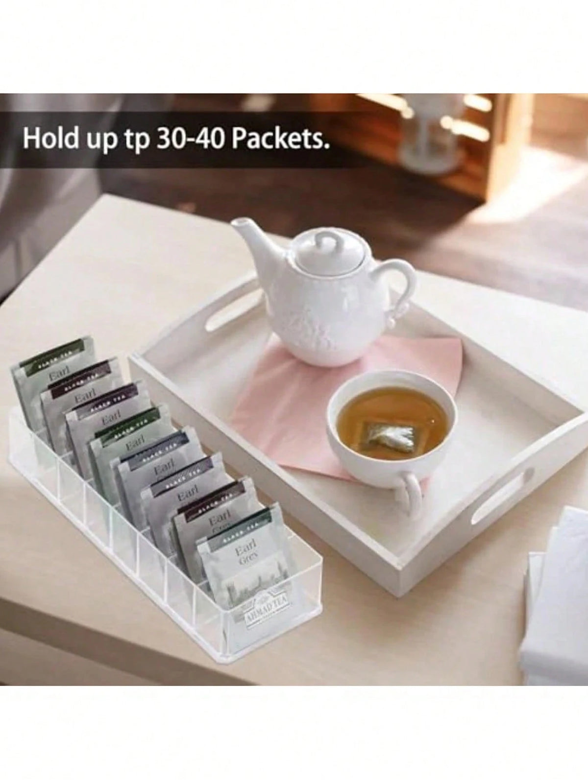1pc Clear Tea Bag Organizer,Desktop Tea Bag Coffee Divided Storage Box,Reusable Acrylic Tea Box For Coffee Station, Cabinet, Pantry, Countertop, Office, Kitchen,Cosmetic Box.