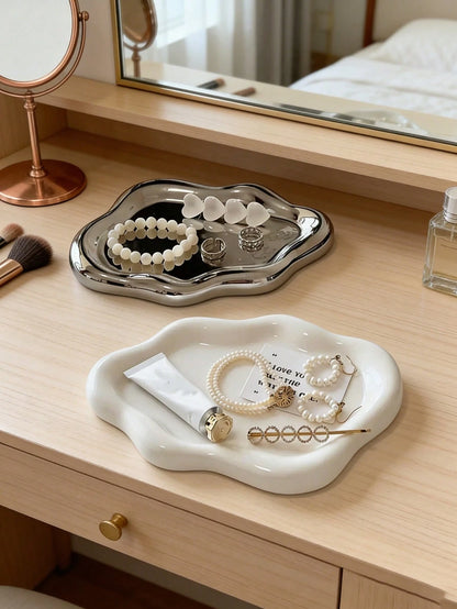 1pc Cloud-Shaped Jewelry & Perfume Display Stand, Elegant Jewelry Tray, Earring Display Rack, Jewelry Display Stand, ABS Resin Vanity Tray. Ideal For Home, Living Room And Office Small Item Storage. A