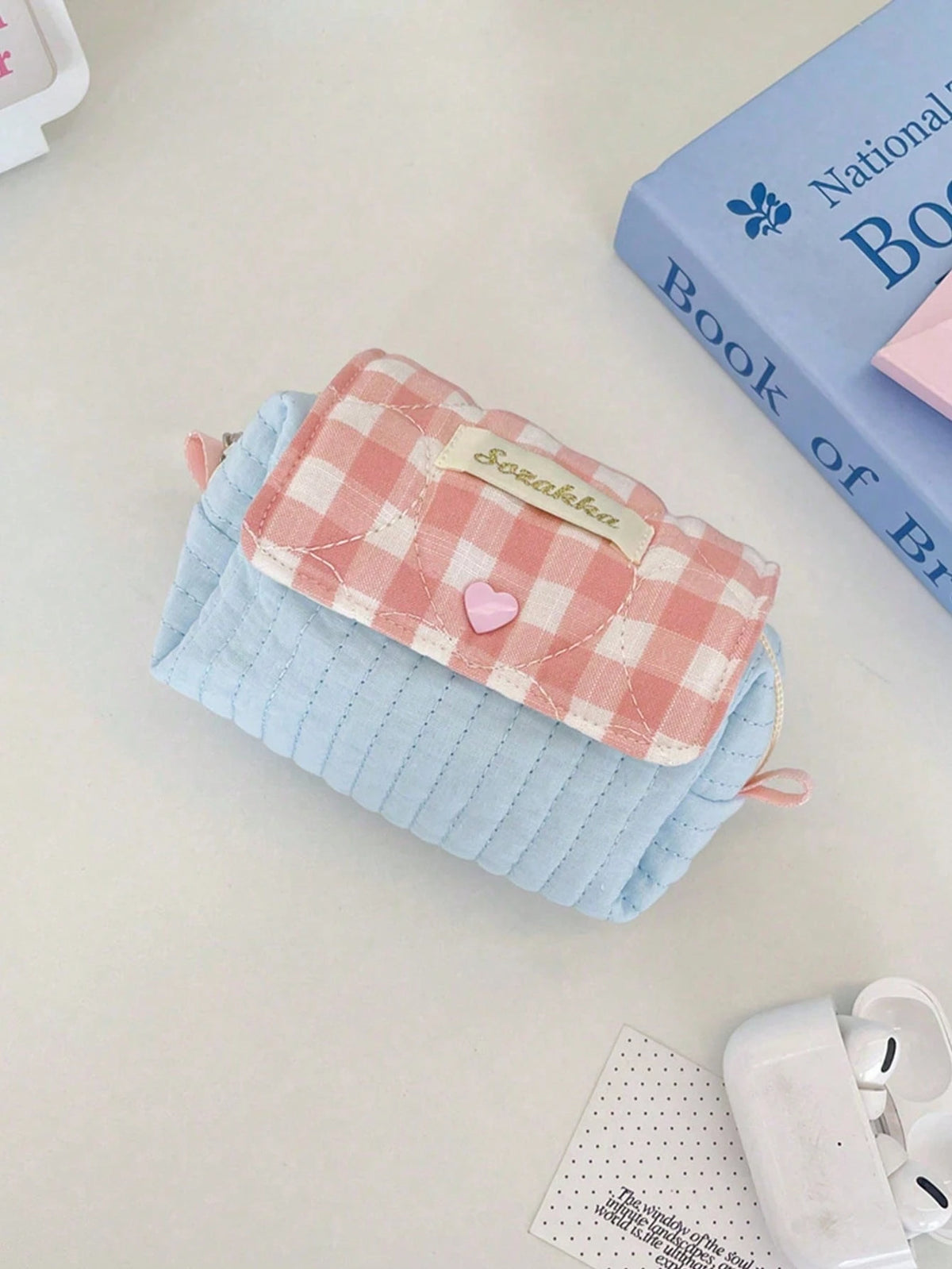 1pc Color Blocking Quilted Camera Bag  Zipper Ccd Storage Bag Instant Photo Storage Bag Camera Case Soft Material Anti Fall And Dustproof Small Bag