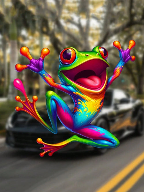 1pc Colorful Cartoon Frog Vinyl Car Sticker, Easy To Apply Anti-Scratch Decal For Car, Truck, Laptop, Refrigerator