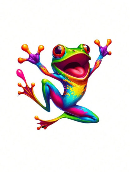1pc Colorful Cartoon Frog Vinyl Car Sticker, Easy To Apply Anti-Scratch Decal For Car, Truck, Laptop, Refrigerator