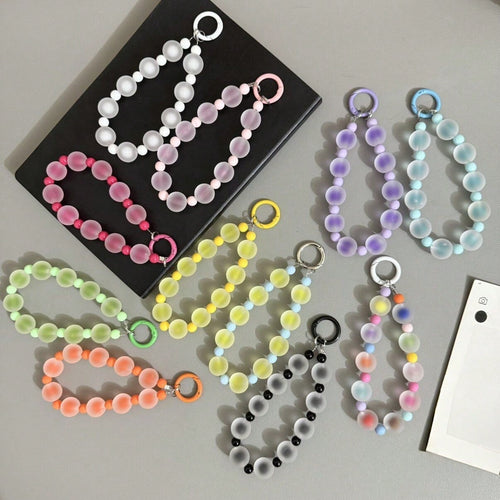 1pc Colorful Dopamine Frosted Beaded Short Phone Lanyard With Attachment Clip, Suitable For Phone Case, Earphone Case, Camera, Key Chain, Bag Pendant, Etc.