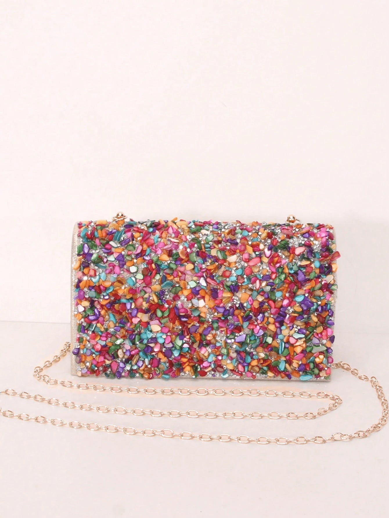 1pc Colorful Seashell Stone Crystal Clutch Shoulder Crossbody Bag With Flap Cover For Women Daily Or Evening Use,Bride, Wedding Items