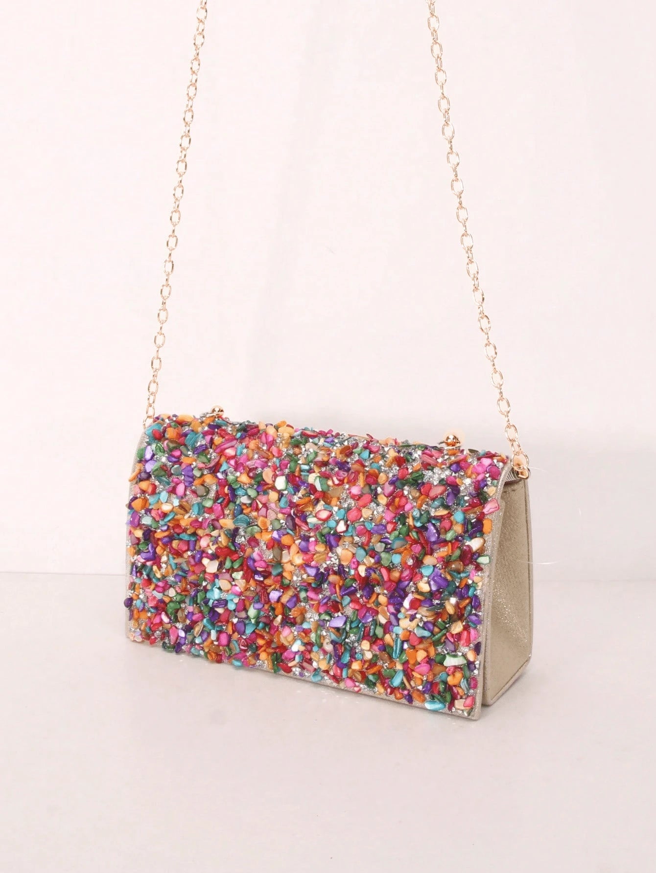 1pc Colorful Seashell Stone Crystal Clutch Shoulder Crossbody Bag With Flap Cover For Women Daily Or Evening Use,Bride, Wedding Items