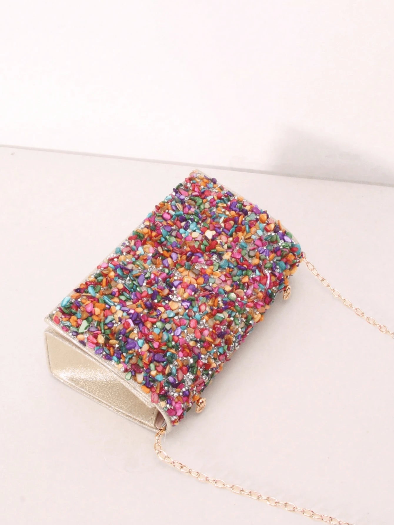 1pc Colorful Seashell Stone Crystal Clutch Shoulder Crossbody Bag With Flap Cover For Women Daily Or Evening Use,Bride, Wedding Items