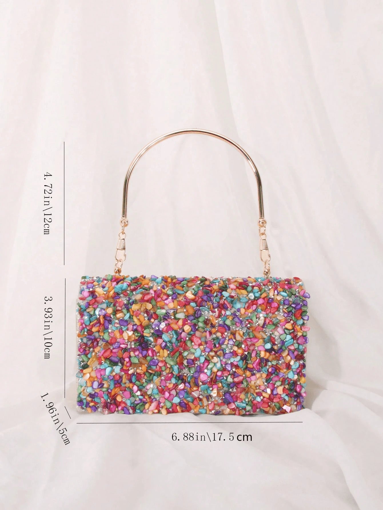 1pc Colorful Seashell Stone Crystal Clutch Shoulder Crossbody Bag With Flap Cover For Women Daily Or Evening Use,Bride, Wedding Items