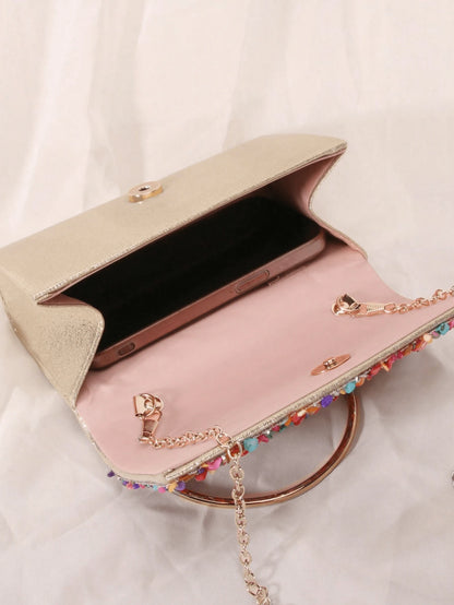 1pc Colorful Seashell Stone Crystal Clutch Shoulder Crossbody Bag With Flap Cover For Women Daily Or Evening Use,Bride, Wedding Items