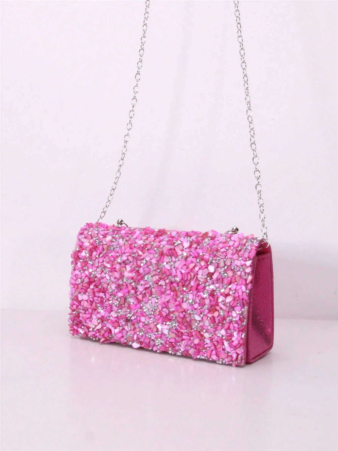 1pc Colorful Seashell Stone Crystal Clutch Shoulder Crossbody Bag With Flap Cover For Women Daily Or Evening Use,Bride, Wedding Items