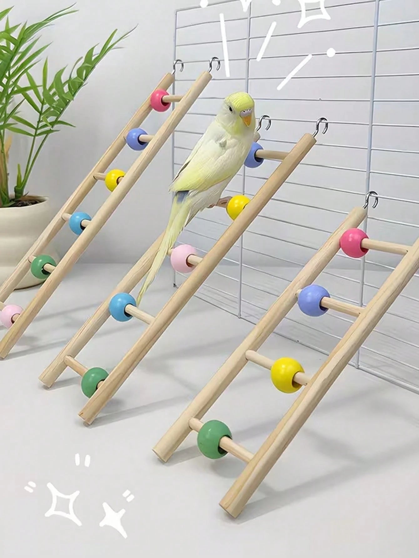 1pc Colorful Wooden Bead Parrot Ladder, Parrot Climbing Hook Entertainment Ladder, Suitable For Bird Education Supplies, Pet Bird Entertainment Toy, Pet Bird Play, Rest, Bird Cage Accessories, Parrot