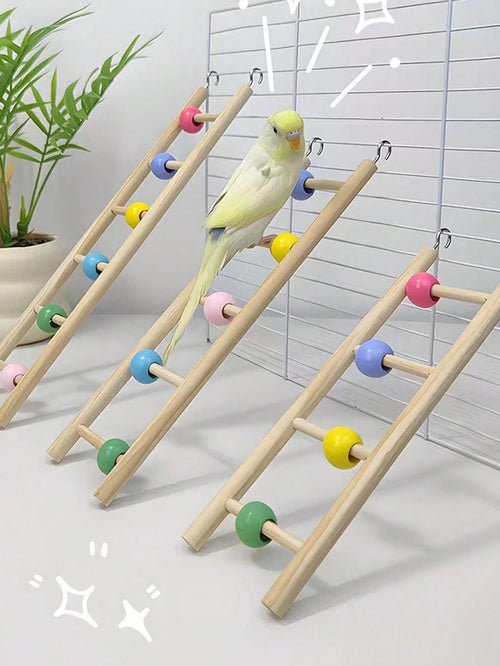 1pc Colorful Wooden Bead Parrot Ladder, Parrot Climbing Hook Entertainment Ladder, Suitable For Bird Education Supplies, Pet Bird Entertainment Toy, Pet Bird Play, Rest, Bird Cage Accessories, Parrot