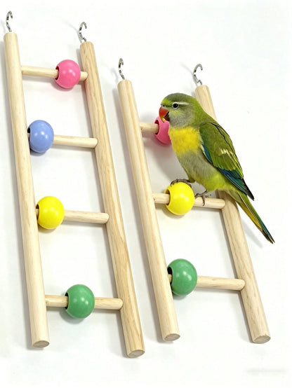 1pc Colorful Wooden Bead Parrot Ladder, Parrot Climbing Hook Entertainment Ladder, Suitable For Bird Education Supplies, Pet Bird Entertainment Toy, Pet Bird Play, Rest, Bird Cage Accessories, Parrot