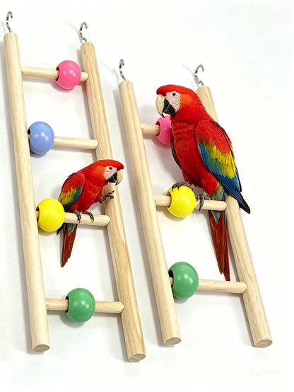 1pc Colorful Wooden Bead Parrot Ladder, Parrot Climbing Hook Entertainment Ladder, Suitable For Bird Education Supplies, Pet Bird Entertainment Toy, Pet Bird Play, Rest, Bird Cage Accessories, Parrot